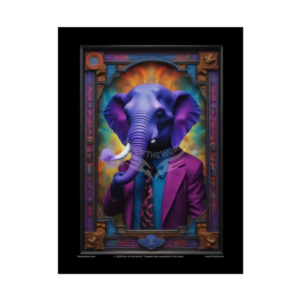 3D Purple Elephant - Gothic Florals & Winged Creatures - Rolled Posters 18″ x 24″ (Vertical) / Semi Glossy Poster