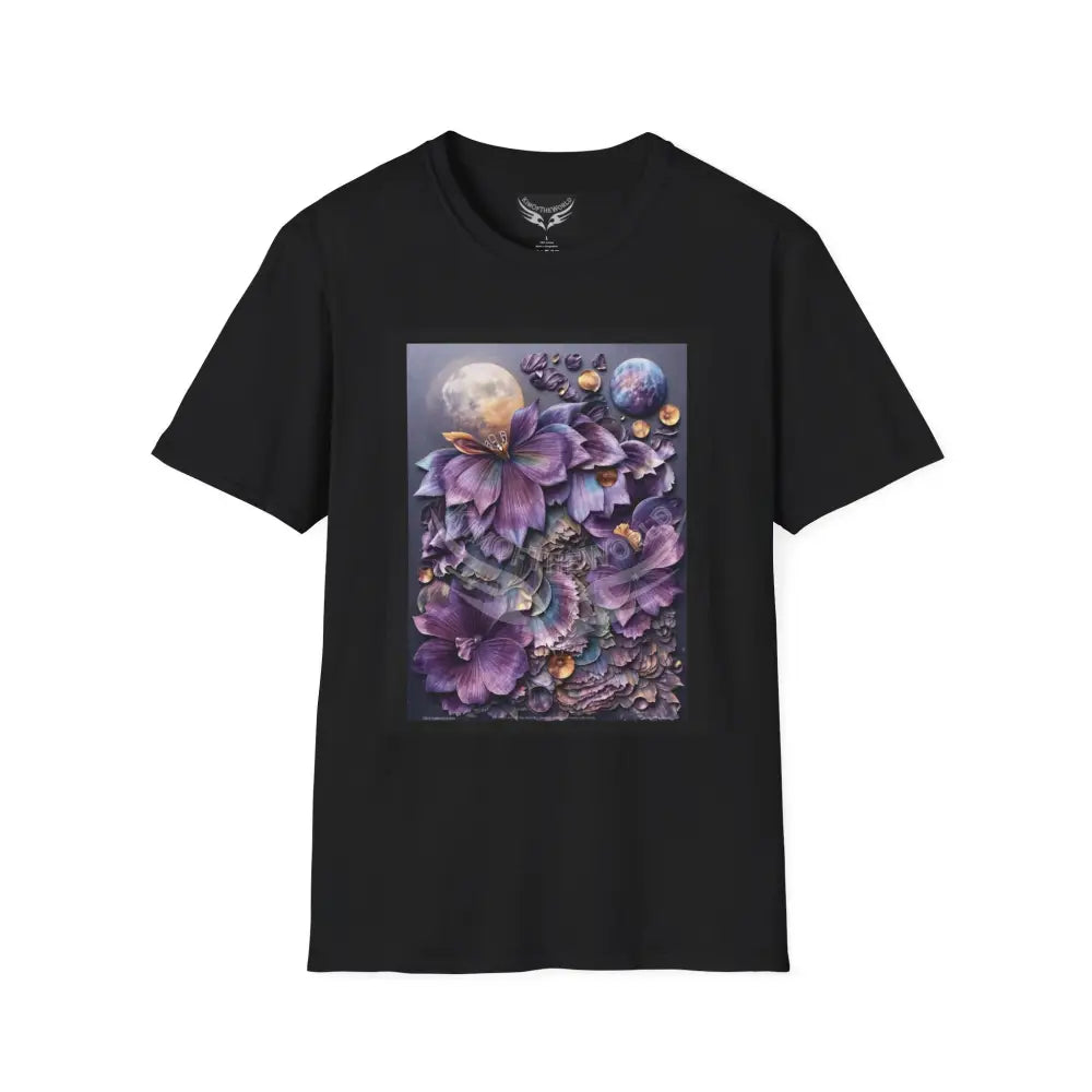 3D Purple Floral - Softstyle T-Shirt Black / XS T-Shirt