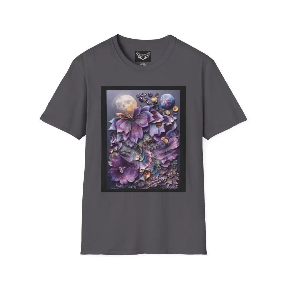 3D Purple Floral - Softstyle T-Shirt Charcoal / XS T-Shirt