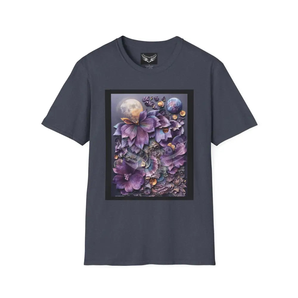 3D Purple Floral - Softstyle T-Shirt Heather Navy / XS T-Shirt