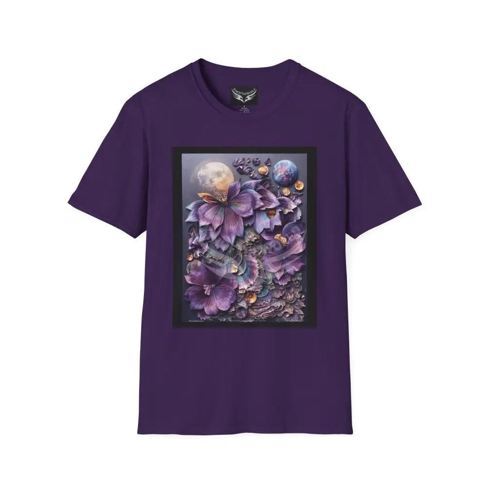3D Purple Floral - Softstyle T-Shirt Purple / S T-Shirt