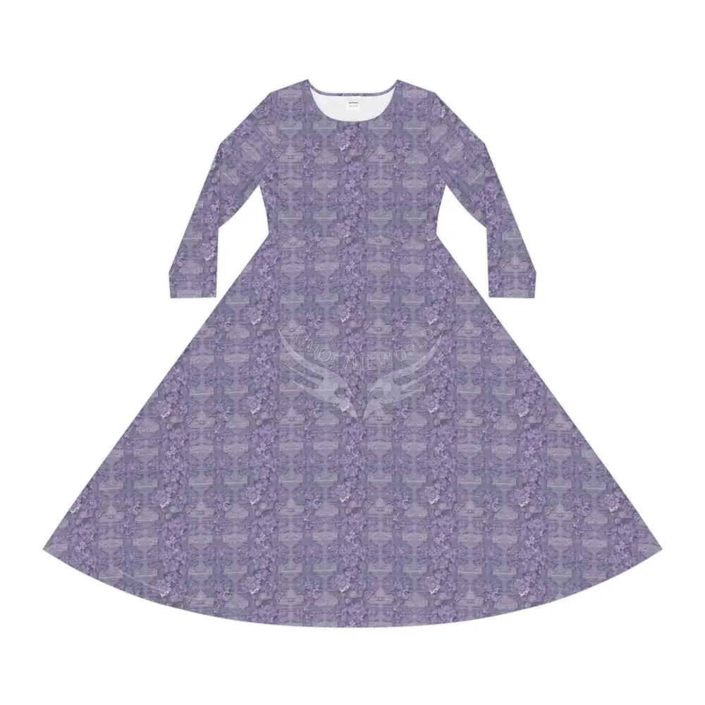 3D Purple Flower Row Tile Wallpaper Print Dress – Women’s Long Sleeve AOP L All Over Prints