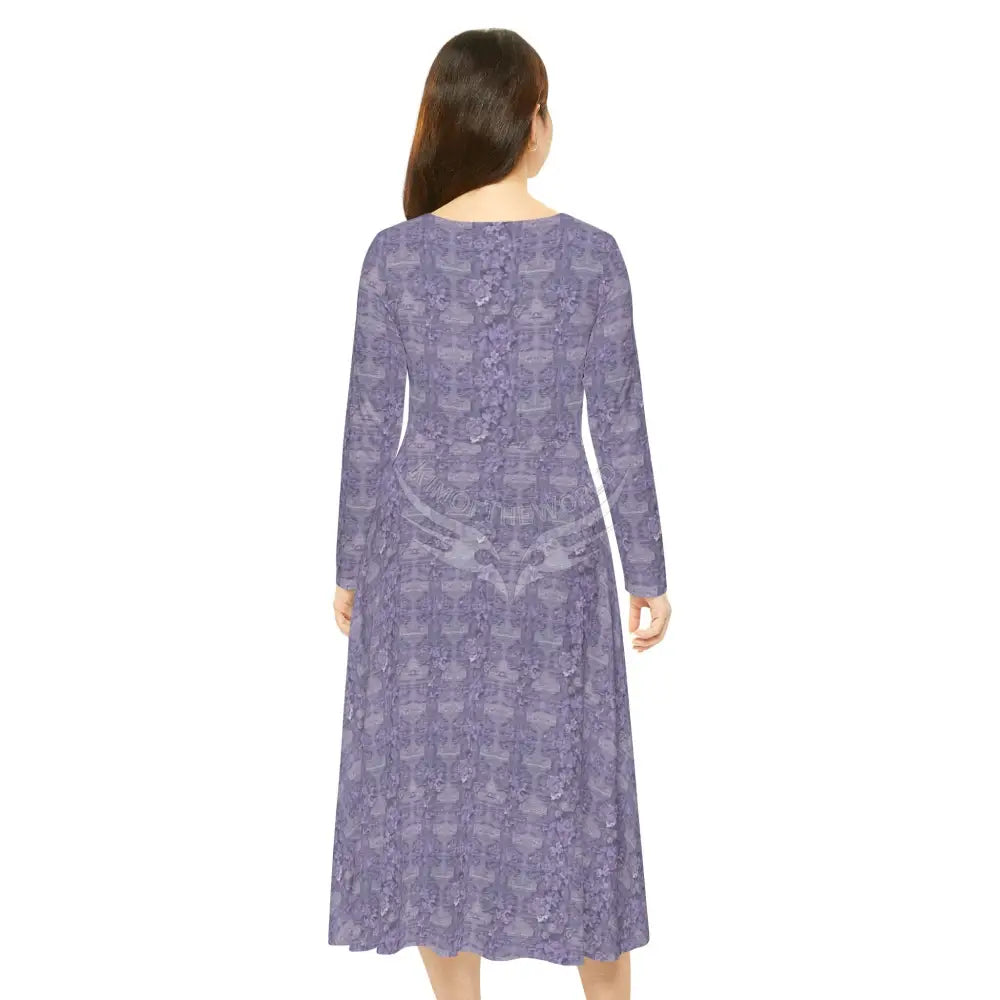 3D Purple Flower Row Tile Wallpaper Print Dress – Women’s Long Sleeve AOP L All Over Prints