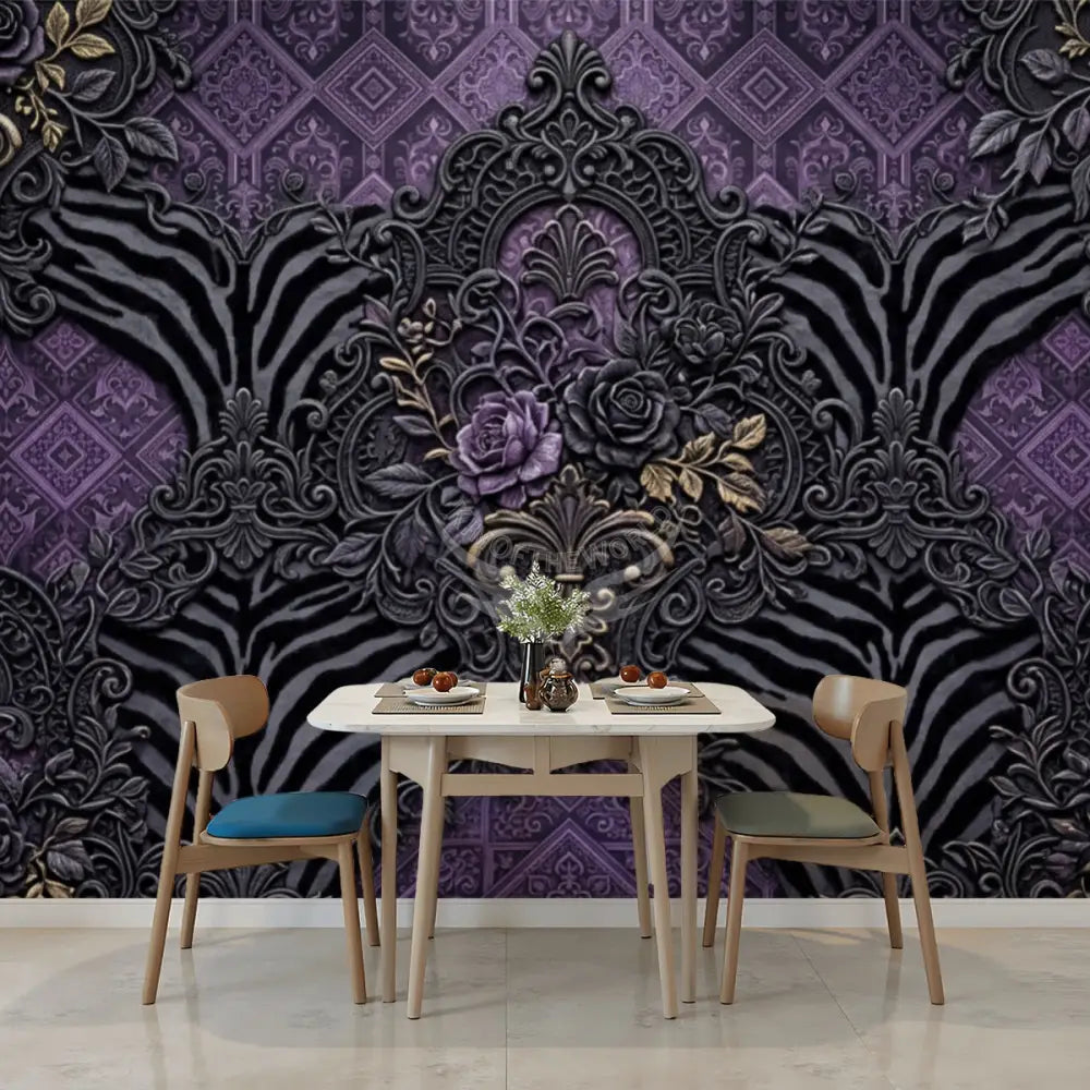 3D Purple & Grey Geometric Zebra Stripes Unpasted Mural Wallpaper 144’’x100’’ 144’’x100’’ Wall Coverings