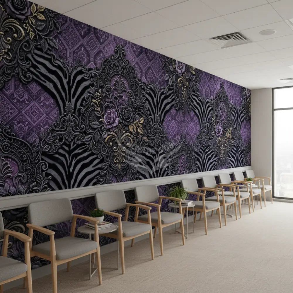 3D Purple & Grey Geometric Zebra Stripes Unpasted Mural Wallpaper 144’’x100’’ - 144’’x100’’ - Wall Coverings