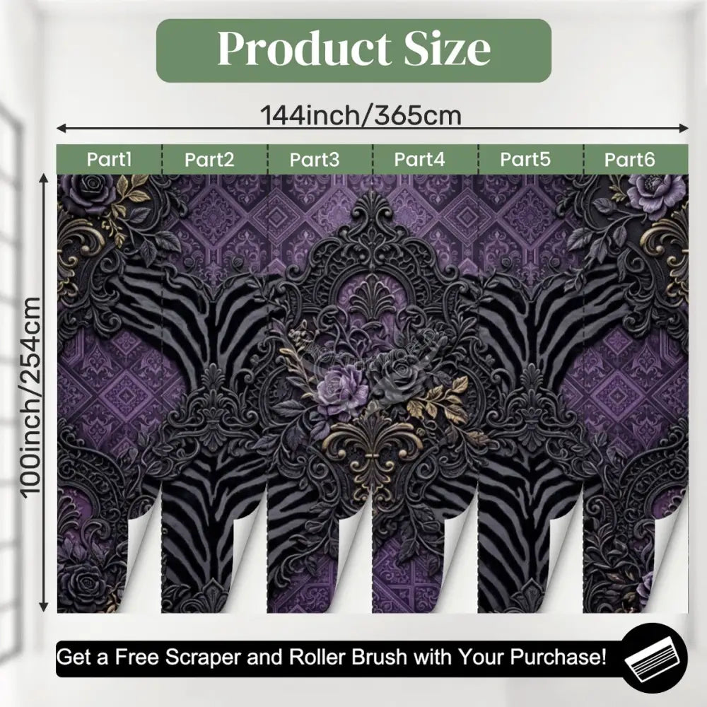 3D Purple & Grey Geometric Zebra Stripes Unpasted Mural Wallpaper 144’’x100’’ 144’’x100’’ Wall Coverings
