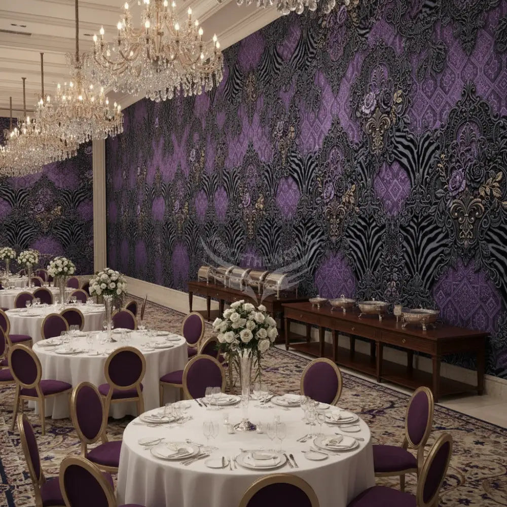 3D Purple & Grey Geometric Zebra Stripes Unpasted Mural Wallpaper 144’’x100’’ - 144’’x100’’ - Wall Coverings