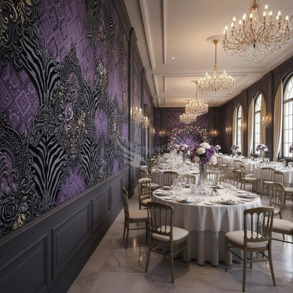 3D Purple & Grey Geometric Zebra Stripes Unpasted Mural Wallpaper 144’’x100’’ - 144’’x100’’ - Wall Coverings
