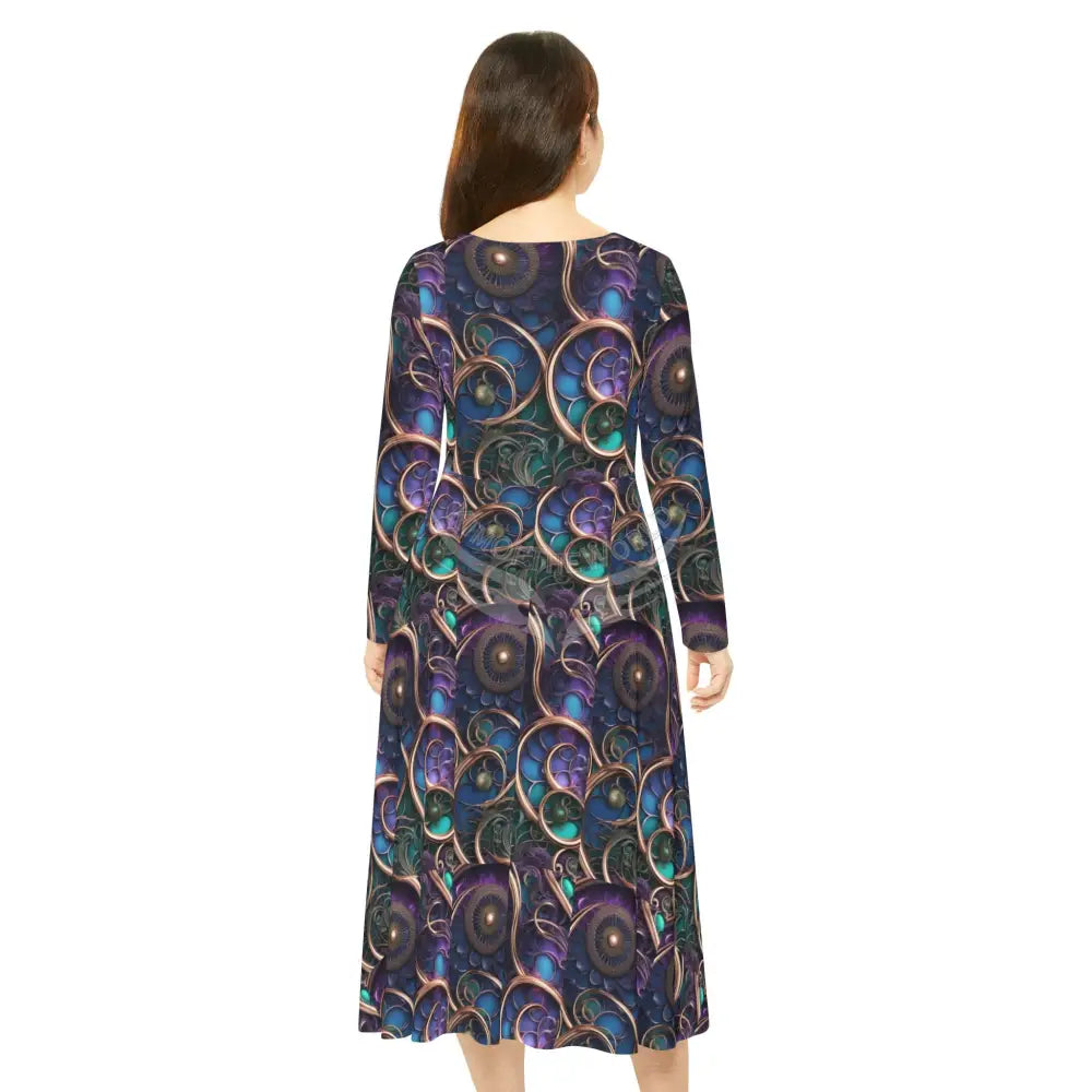 3d Purple & Teal Wallpaper Print Dress – Women’s Long Sleeve AOP L All Over Prints