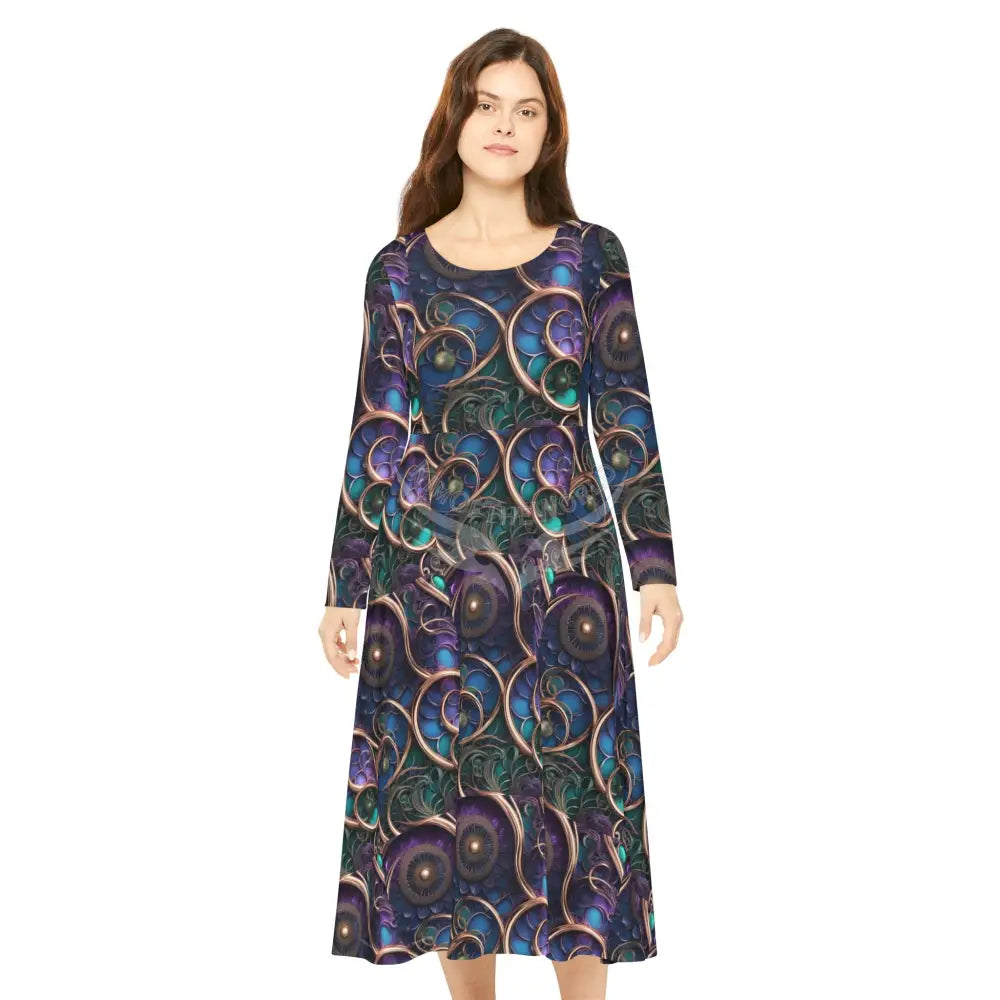 3d Purple & Teal Wallpaper Print Dress – Women’s Long Sleeve AOP L All Over Prints