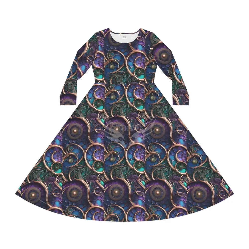 3d Purple & Teal Wallpaper Print Dress – Women’s Long Sleeve AOP L All Over Prints