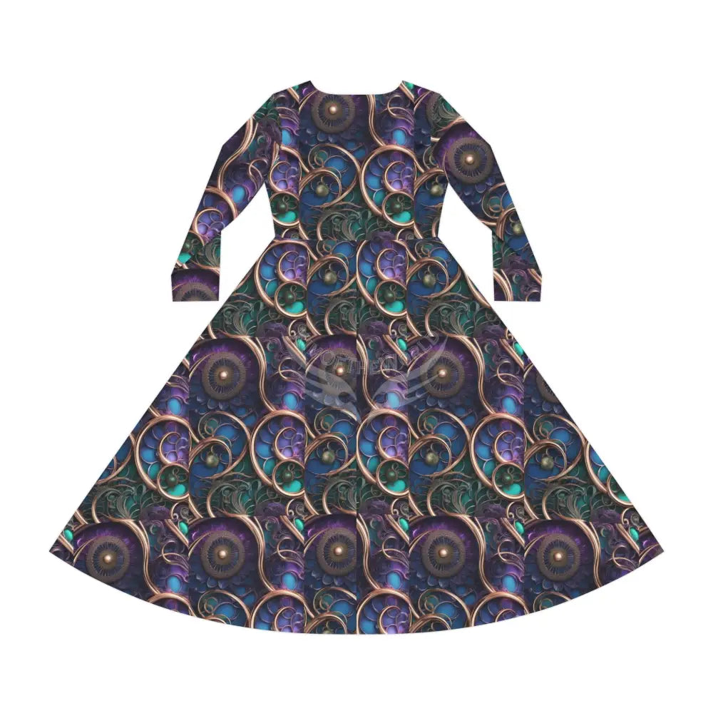 3d Purple & Teal Wallpaper Print Dress – Women’s Long Sleeve AOP L All Over Prints