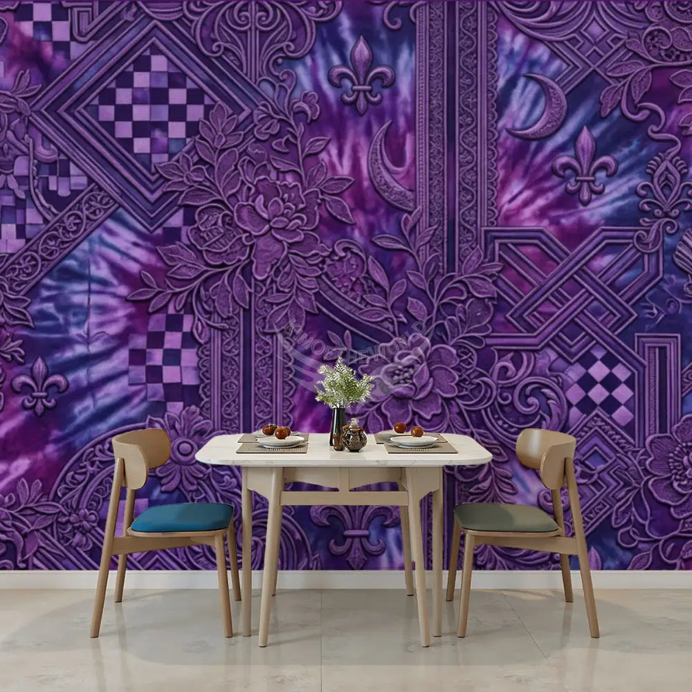 3D Purple Tie Dye Under Floral Design Unpasted Mural Wallpaper 144’’x100’’ 144’’x100’’ Wall Coverings