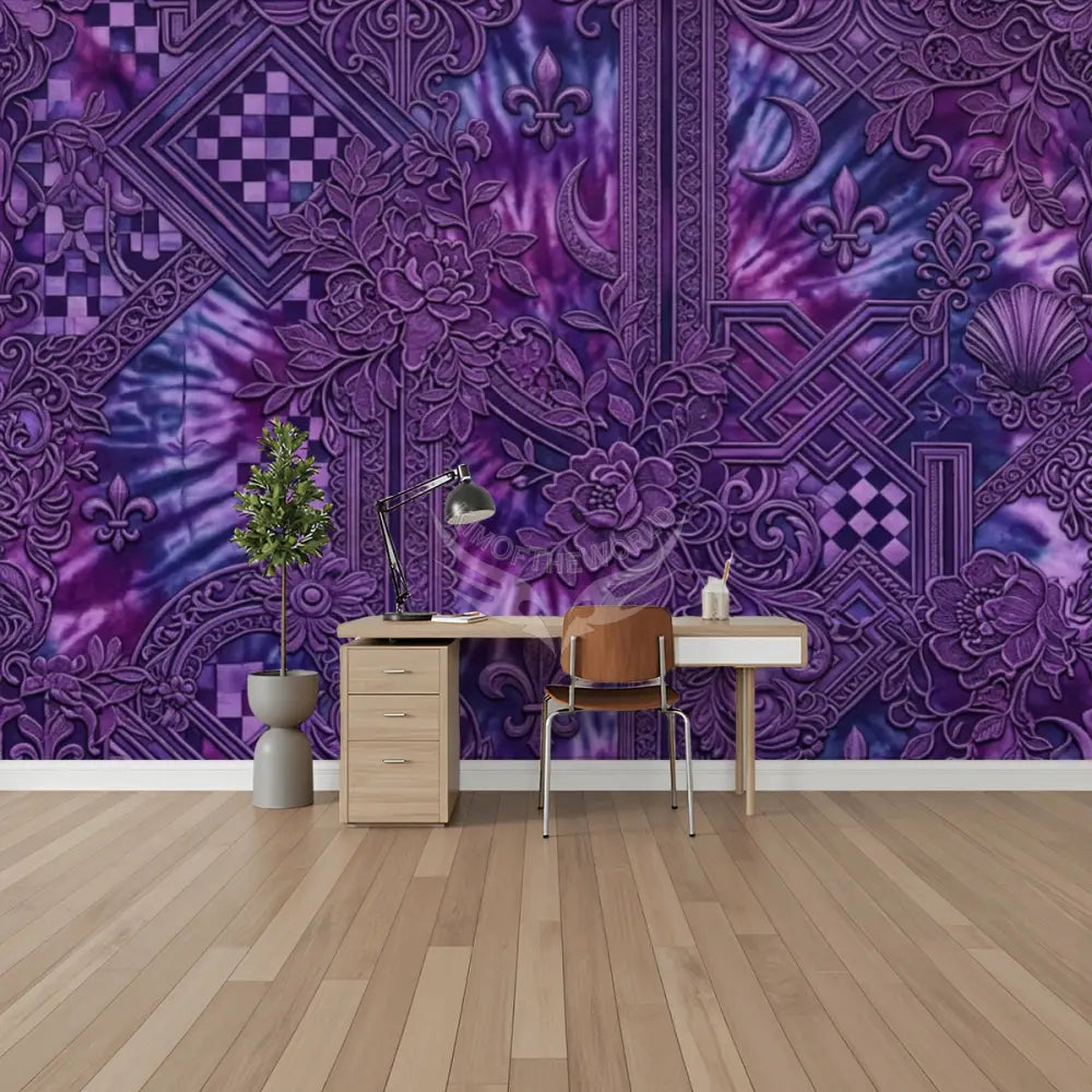 3D Purple Tie Dye Under Floral Design Unpasted Mural Wallpaper 144’’x100’’ 144’’x100’’ Wall Coverings