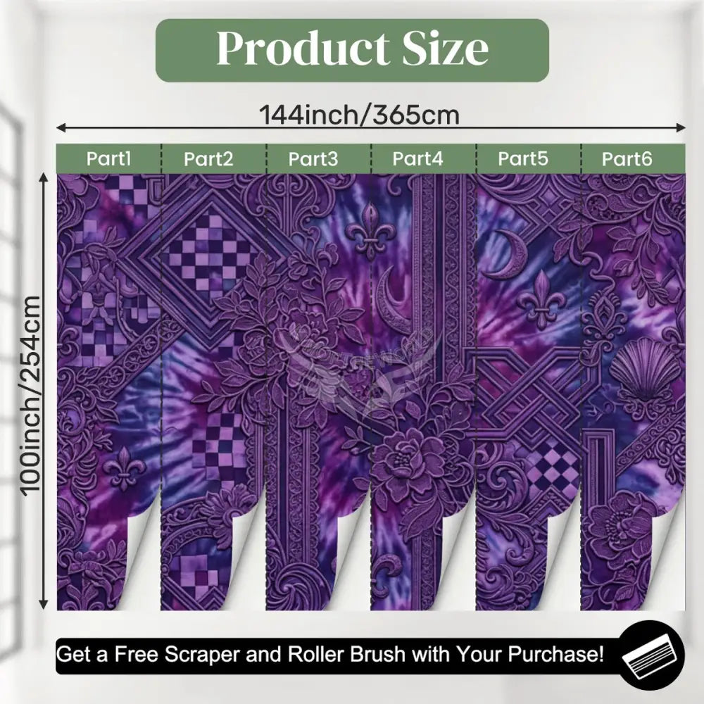 3D Purple Tie Dye Under Floral Design Unpasted Mural Wallpaper 144’’x100’’ 144’’x100’’ Wall Coverings