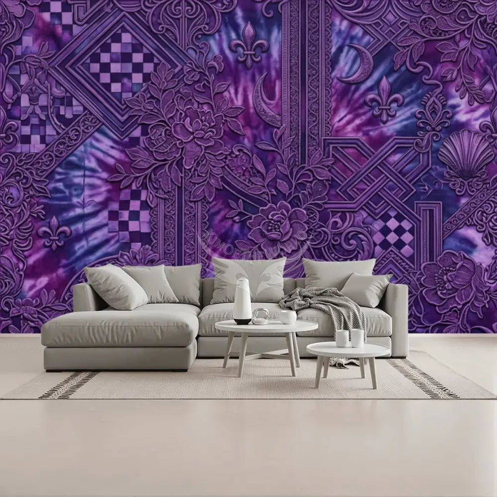 3D Purple Tie Dye Under Floral Design Unpasted Mural Wallpaper 144’’x100’’ 144’’x100’’ Wall Coverings