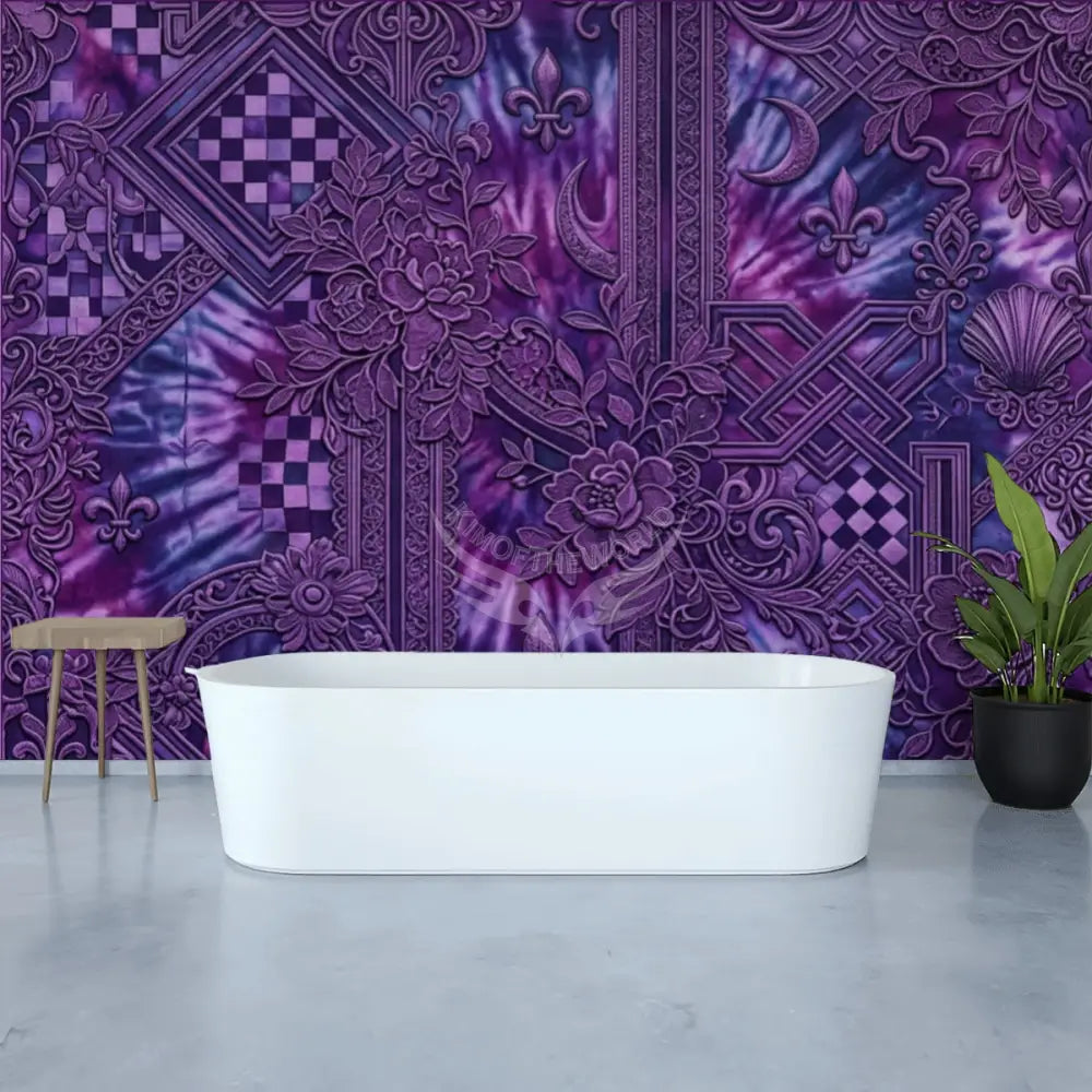 3D Purple Tie Dye Under Floral Design Unpasted Mural Wallpaper 144’’x100’’ 144’’x100’’ Wall Coverings
