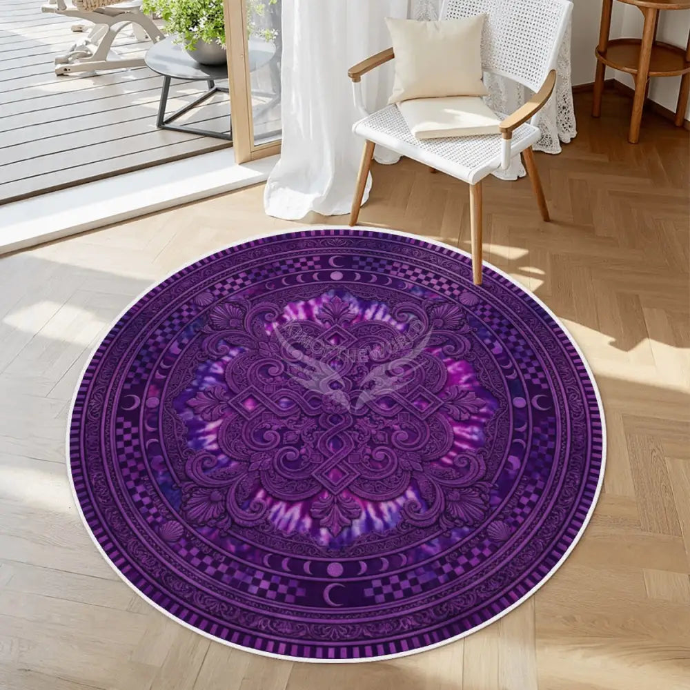 3D Purple Tie Dye Unusual Soft Round Area Rug with White Border 39.4’’x39.4’’ Rugs & Mats