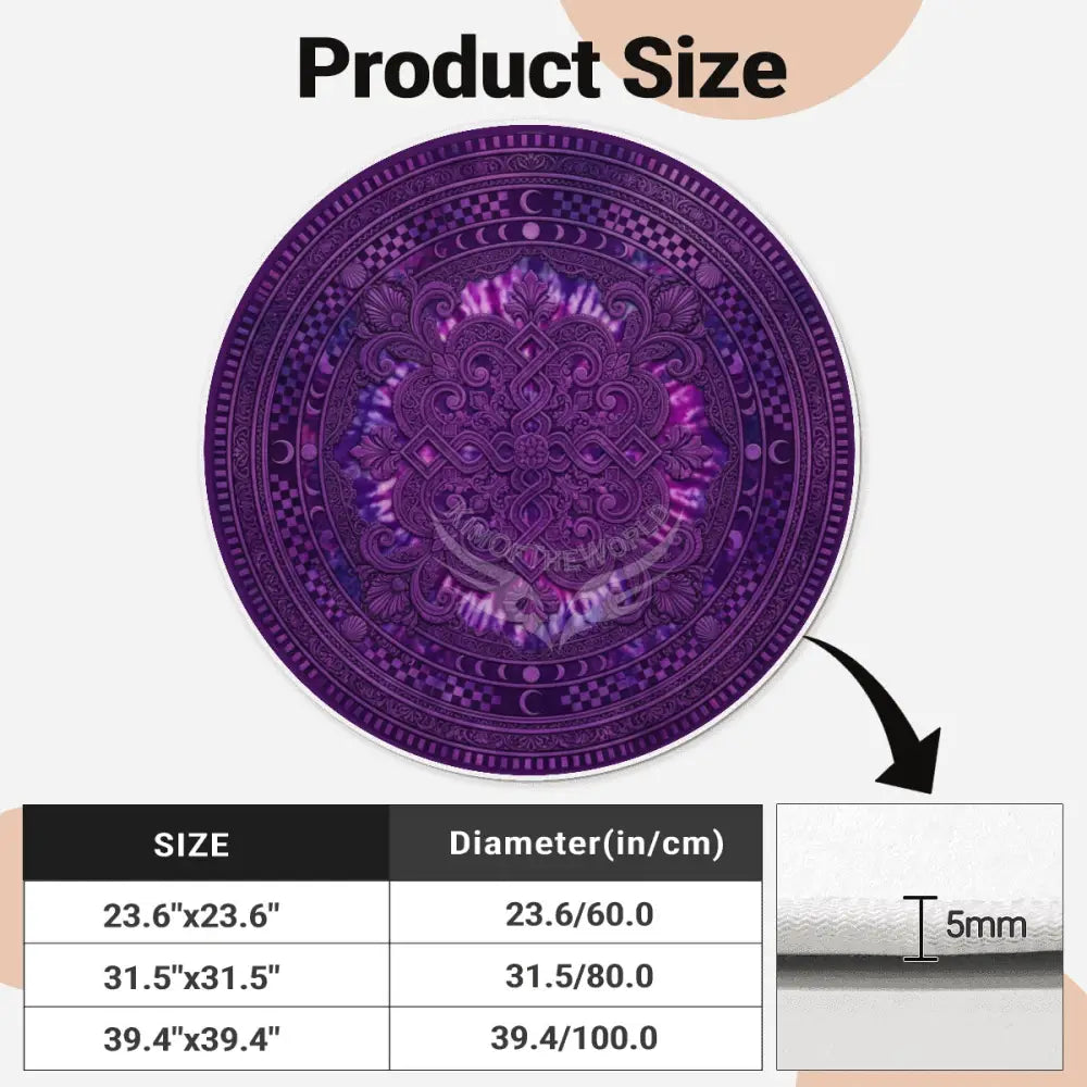 3D Purple Tie Dye Unusual Soft Round Area Rug with White Border Rugs & Mats