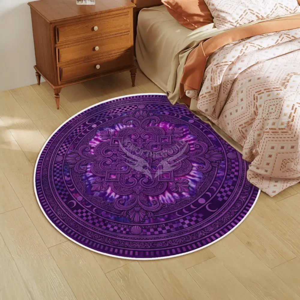 3D Purple Tie Dye Unusual Soft Round Area Rug with White Border Rugs & Mats