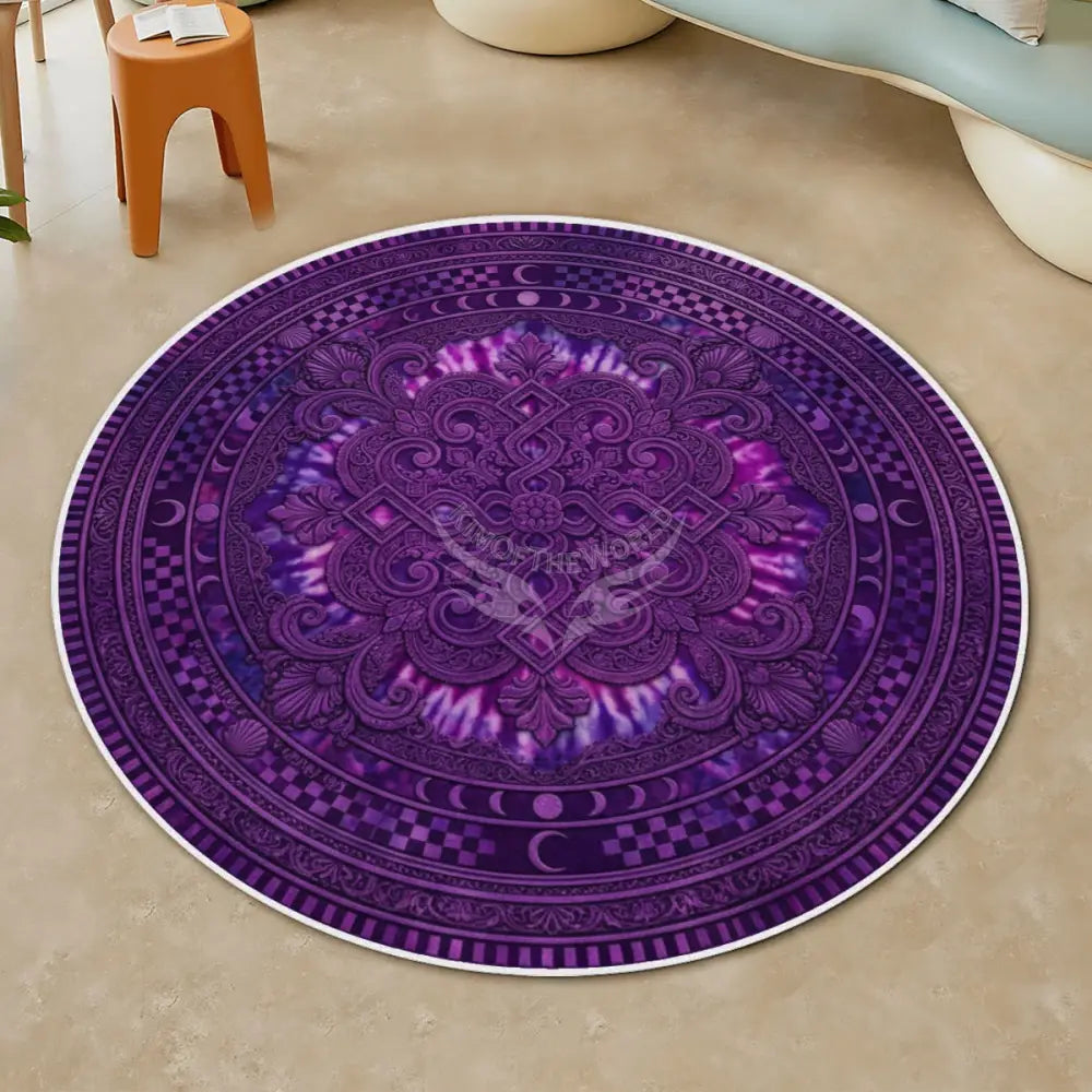 3D Purple Tie Dye Unusual Soft Round Area Rug with White Border Rugs & Mats