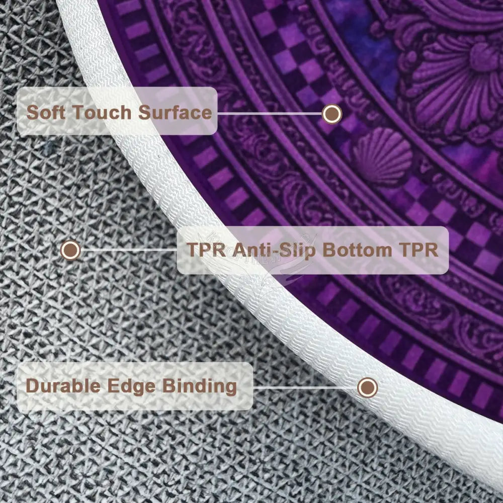 3D Purple Tie Dye Unusual Soft Round Area Rug with White Border Rugs & Mats