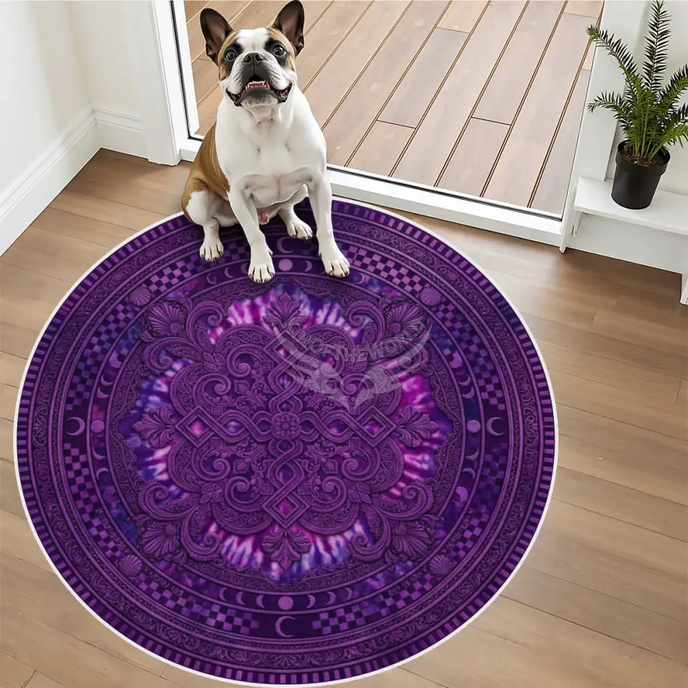3D Purple Tie Dye Unusual Soft Round Area Rug with White Border Rugs & Mats