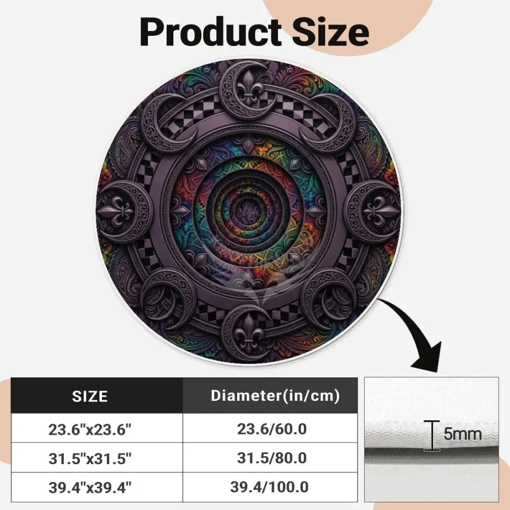 3D Rainbow & Deep Purple Gothic Portal Soft Round Area Rug with White Border Rugs & Mats