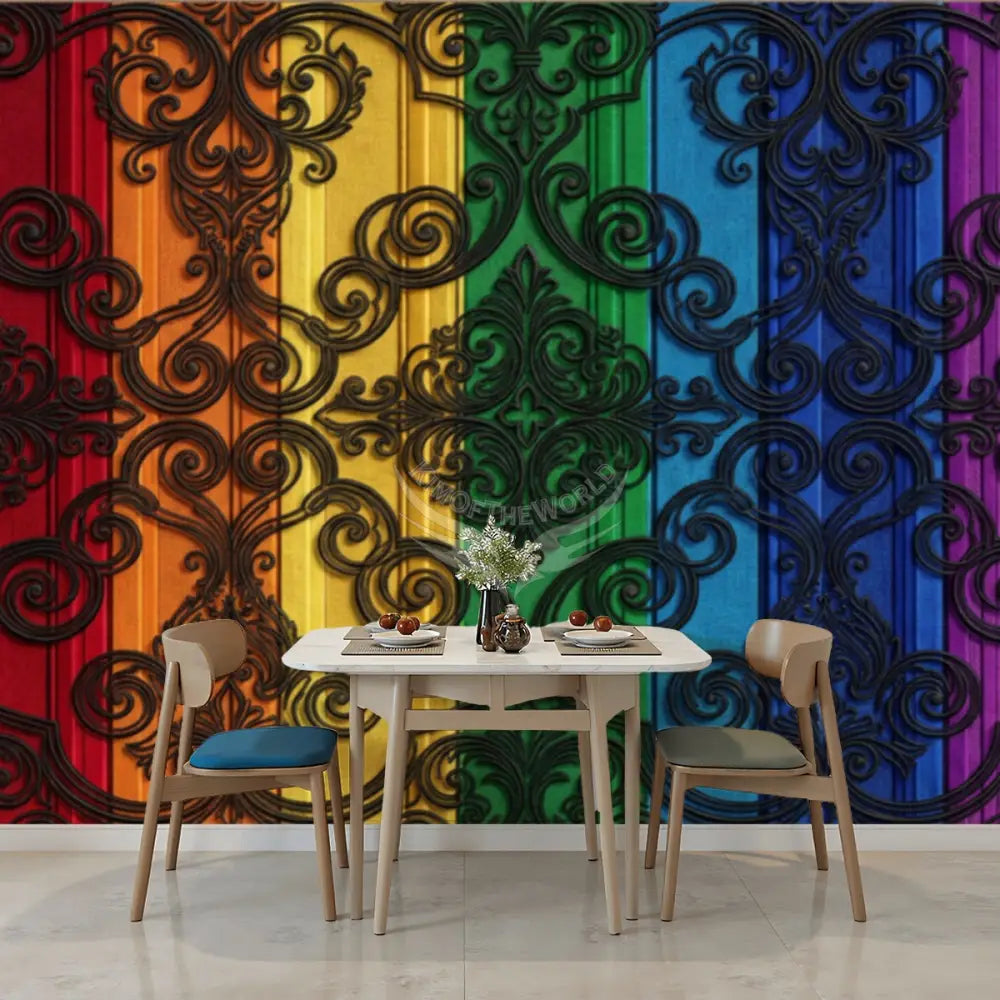 3D Rainbow Large Stripe Unpasted Mural Wallpaper 144’’x100’’ - 144’’x100’’ - Wall Coverings