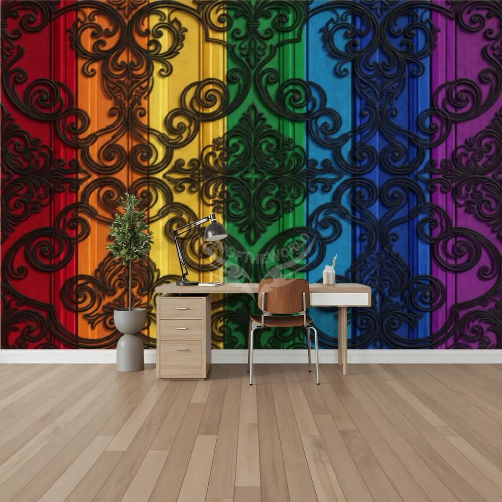 3D Rainbow Large Stripe Unpasted Mural Wallpaper 144’’x100’’ - 144’’x100’’ - Wall Coverings