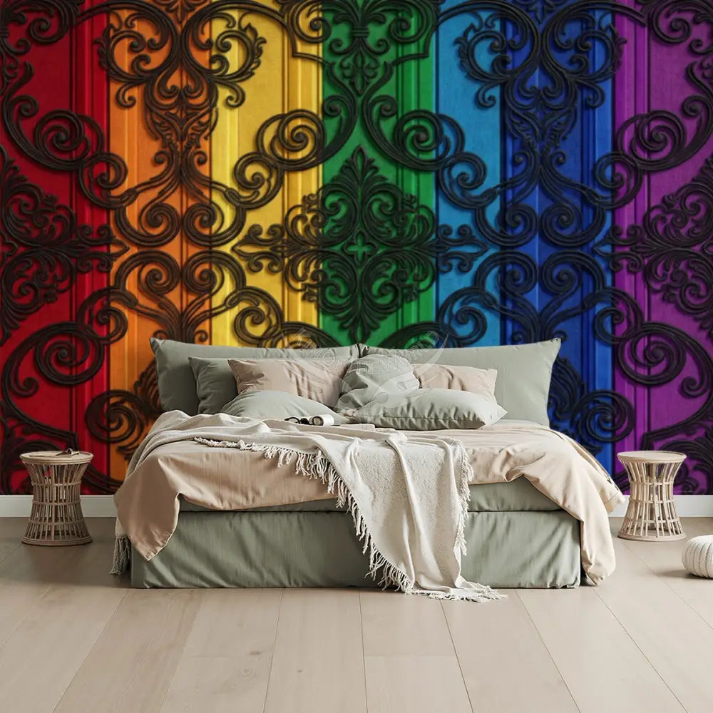3D Rainbow Large Stripe Unpasted Mural Wallpaper 144’’x100’’ - 144’’x100’’ - Wall Coverings