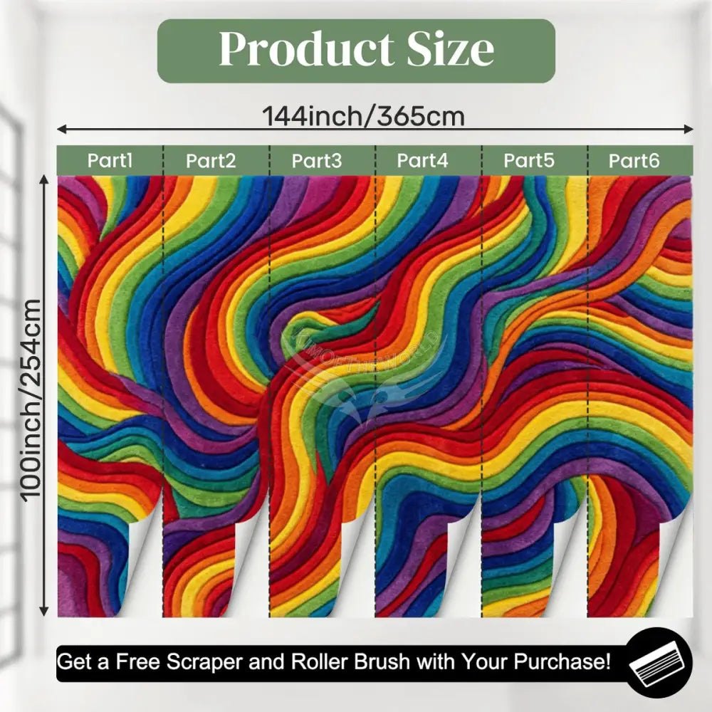 3D Rainbow Swirl Unpasted Mural Wallpaper 144’’x100’’ - 144’’x100’’ - Wall Coverings