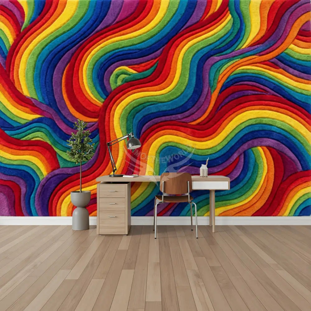 3D Rainbow Swirl Unpasted Mural Wallpaper 144’’x100’’ - 144’’x100’’ - Wall Coverings