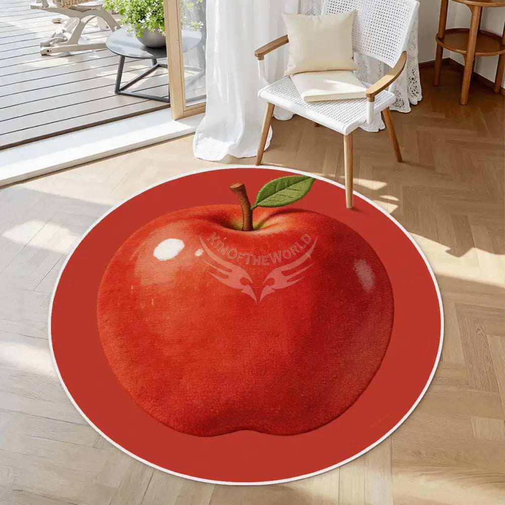 3D Red Apple Soft Round Area Rug with White Border 23.6’’x23.6’’ Rugs & Mats