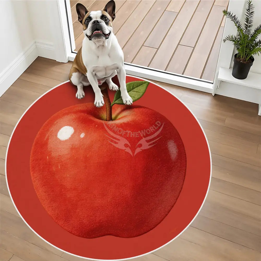 3D Red Apple Soft Round Area Rug with White Border Rugs & Mats