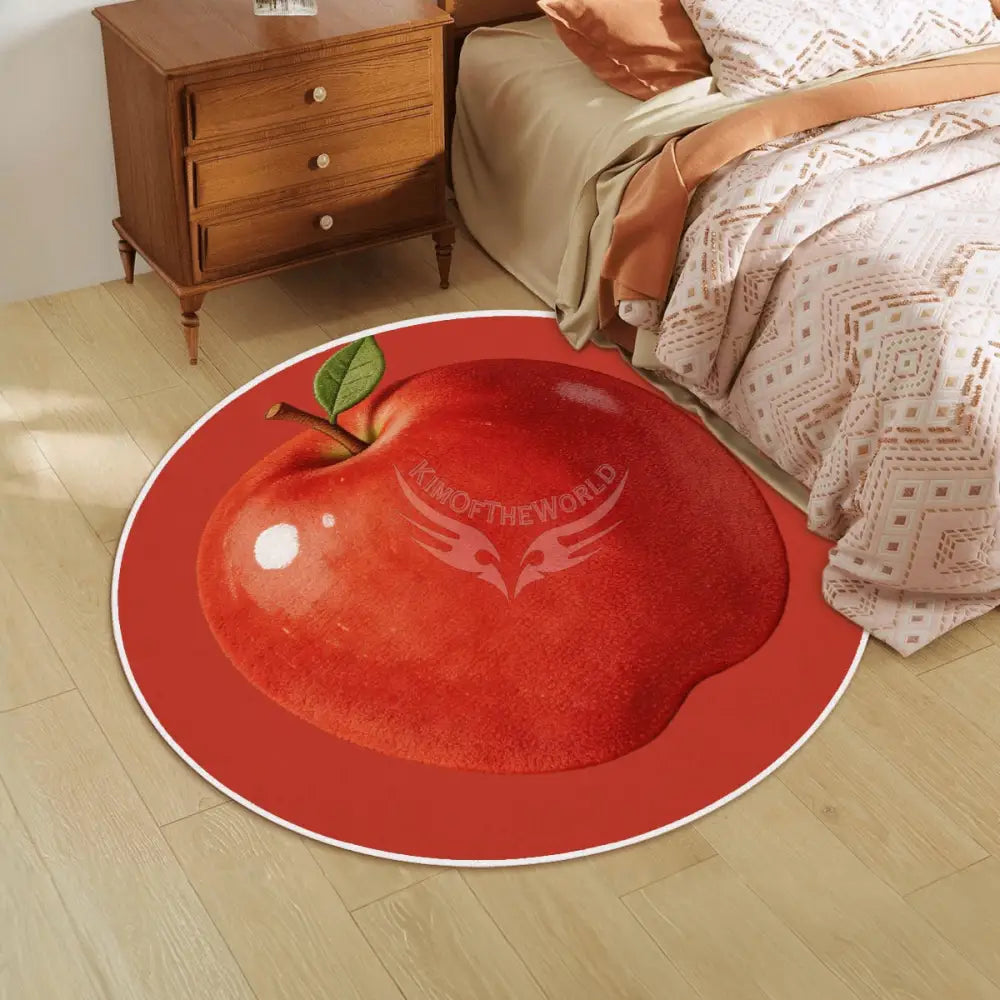 3D Red Apple Soft Round Area Rug with White Border Rugs & Mats
