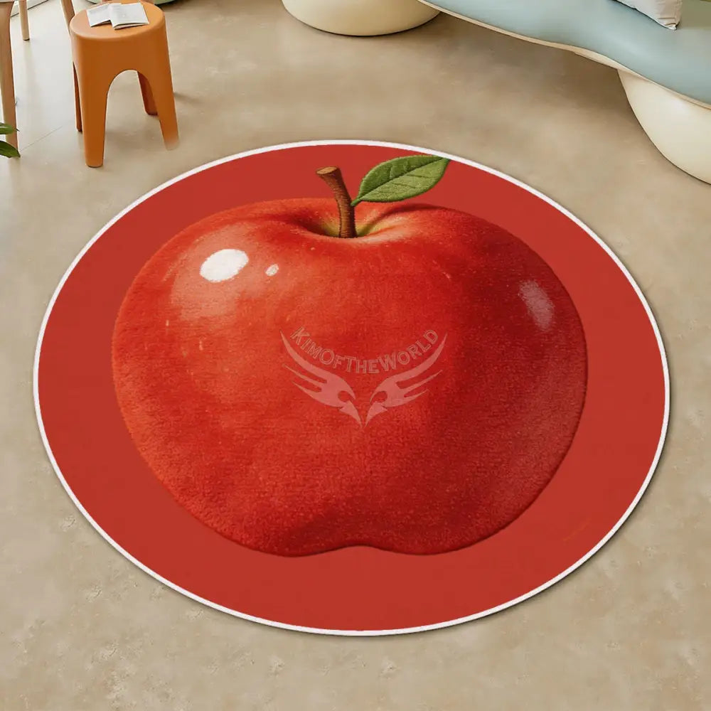 3D Red Apple Soft Round Area Rug with White Border Rugs & Mats