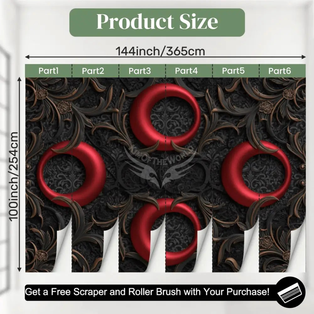 3D Red Satin Gothic Retro Red Moon Circles with Chunky Lace Top Unpasted Mural Wallpaper 144’’x100’’ - 144’’x100’’