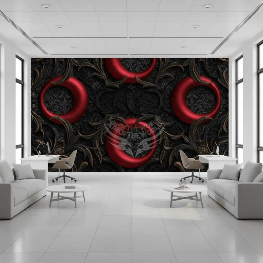 3D Red Satin Gothic Retro Red Moon Circles with Chunky Lace Top Unpasted Mural Wallpaper 144’’x100’’ - 144’’x100’’