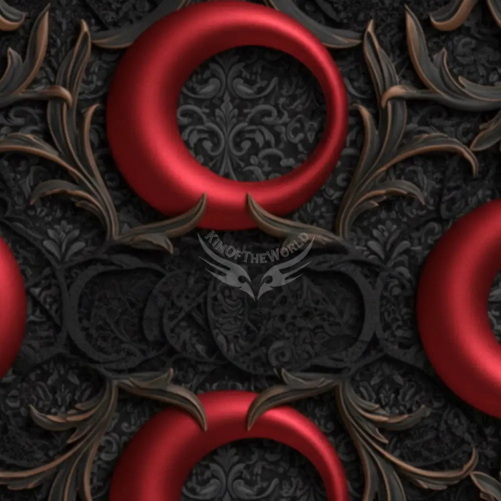 3D Red Satin Gothic Retro Red Moon Circles with Chunky Lace Top Unpasted Mural Wallpaper 144’’x100’’ - 144’’x100’’