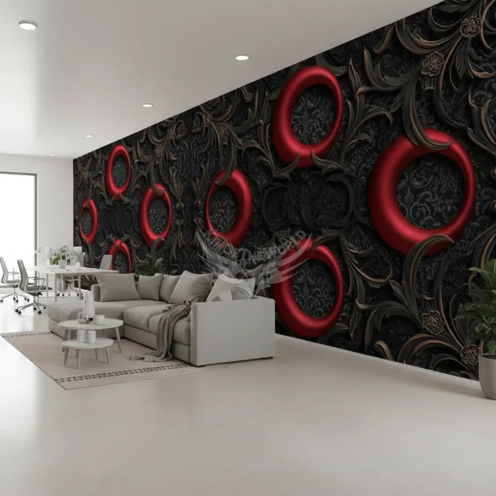 3D Red Satin Gothic Retro Red Moon Circles with Chunky Lace Top Unpasted Mural Wallpaper 144’’x100’’ - 144’’x100’’