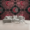 3D Red Vintage Satin Crescent Moons Unpasted Mural Wallpaper 144’’x100’’ - 144’’x100’’ - Wall Coverings