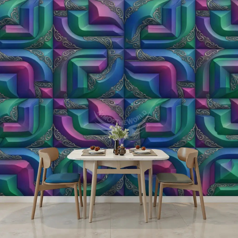 3D Retro Blue Square Abstract Unpasted Mural Wallpaper 144’’x100’’ 144’’x100’’ Wall Coverings