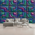 3D Retro Blue Square Abstract Unpasted Mural Wallpaper 144’’x100’’ 144’’x100’’ Wall Coverings