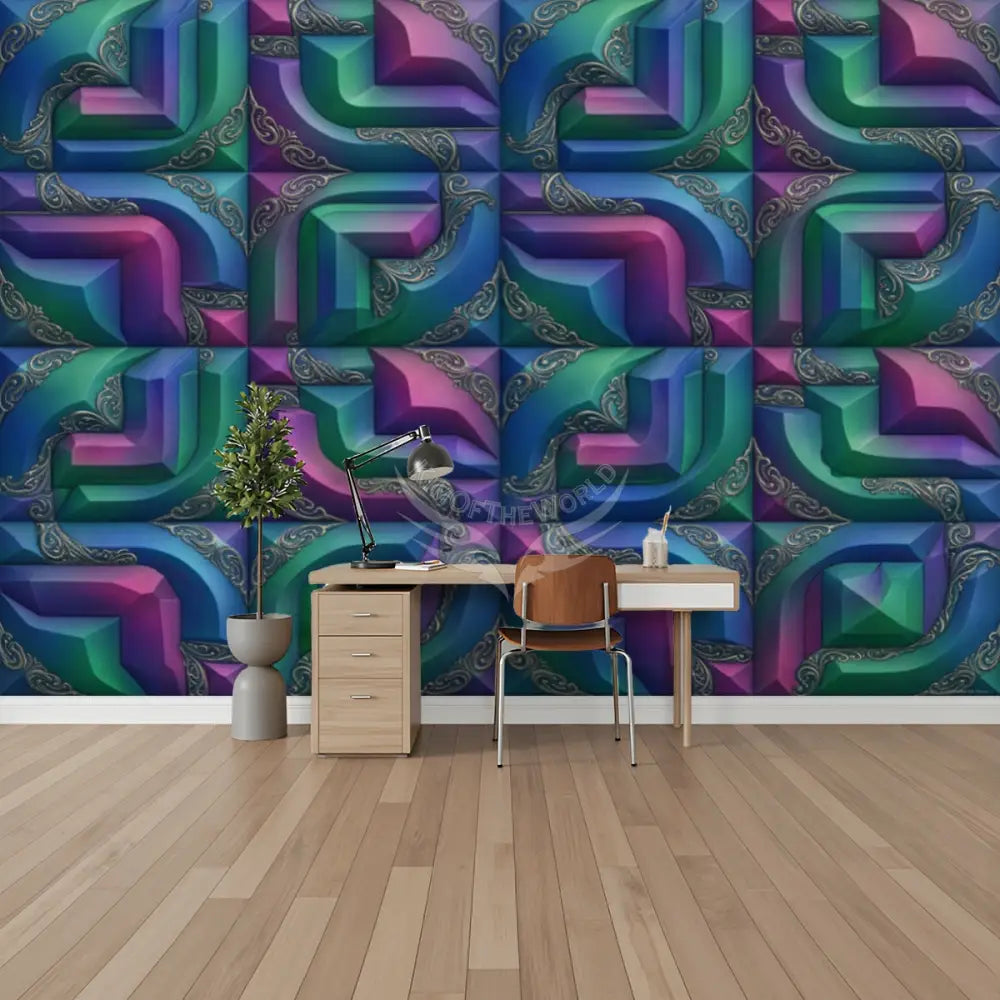 3D Retro Blue Square Abstract Unpasted Mural Wallpaper 144’’x100’’ 144’’x100’’ Wall Coverings