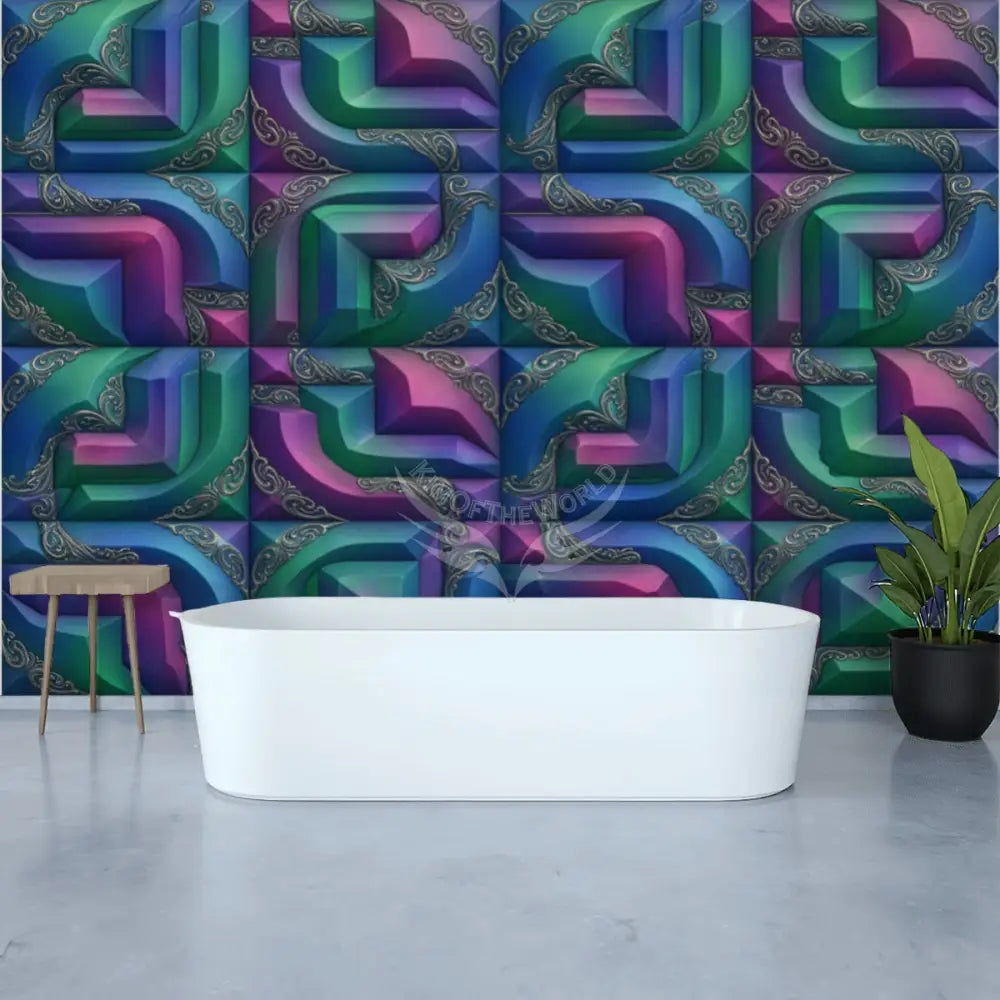 3D Retro Blue Square Abstract Unpasted Mural Wallpaper 144’’x100’’ 144’’x100’’ Wall Coverings