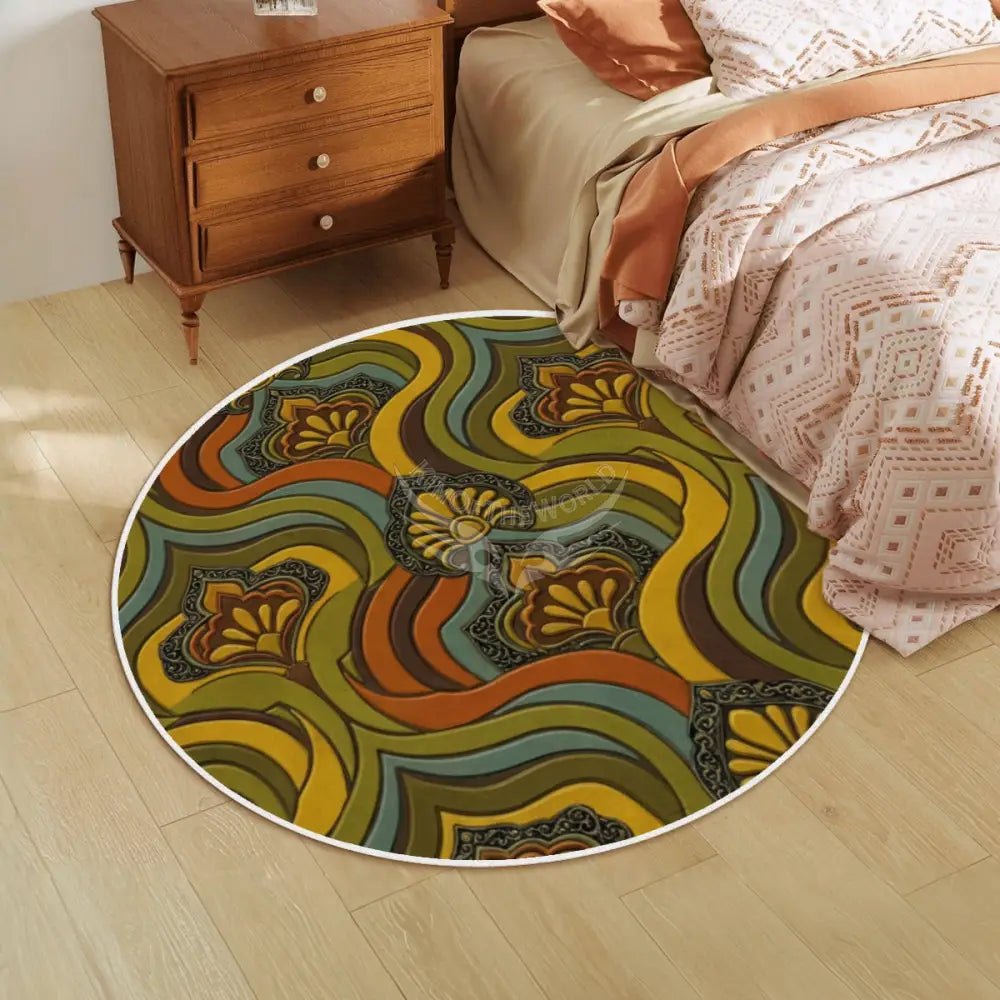 3D Retro Colors Abstract Design Soft Round Area Rug with White Border - Rugs & Mats