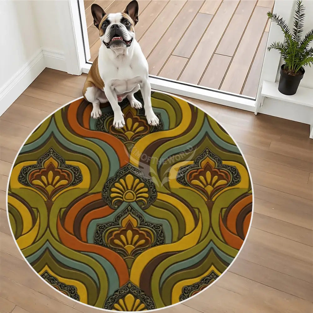 3D Retro Colors Abstract Design Soft Round Area Rug with White Border - Rugs & Mats