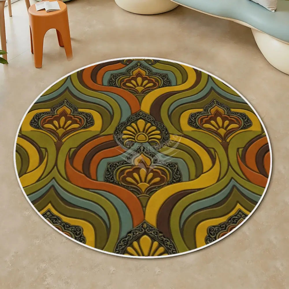 3D Retro Colors Abstract Design Soft Round Area Rug with White Border - Rugs & Mats