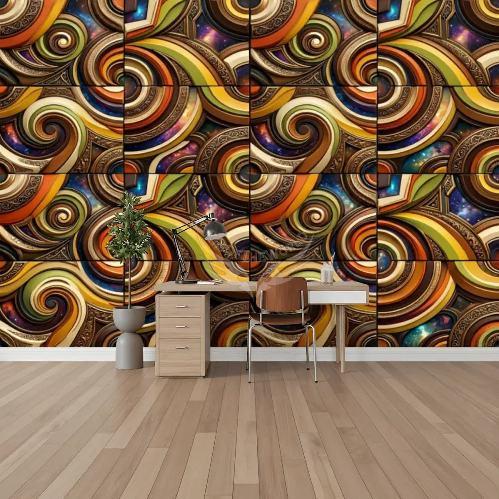 3D Retro Design Tiles Random Circular Print Unpasted Mural Wallpaper 144’’x100’’ 144’’x100’’ Wall Coverings